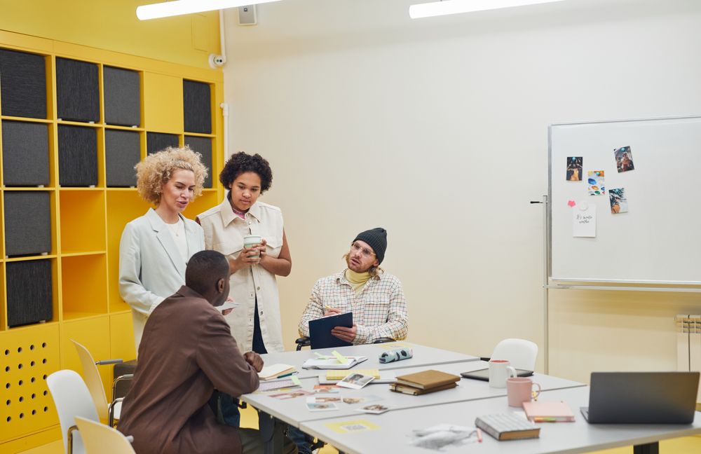 Team having a collaborative meeting in a modern office