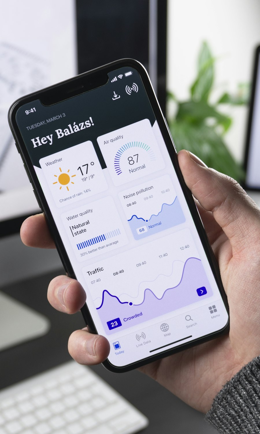 Smartphone showing a mobile app dashboard